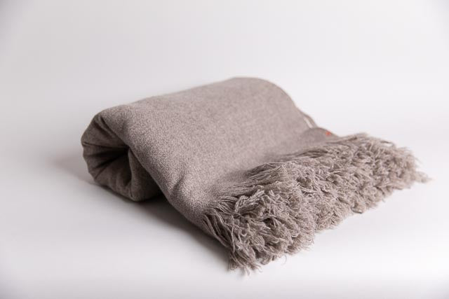 Yak Fringe Blanket, Natural Grey