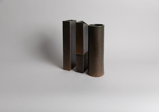 Rectangular Forward Slash Vase, Forest Green & Burnished Black