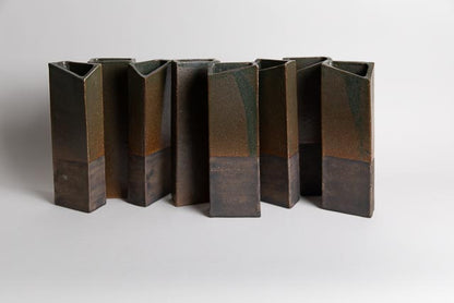 Rectangular Back Slash Vase, Forest Green & Burnished Black